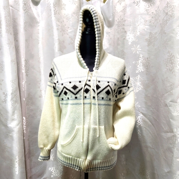 KITTY HAWK Knit Fair Isle Mohair Blend VTG Zip Hooded Sweater - Picture 5 of 12
